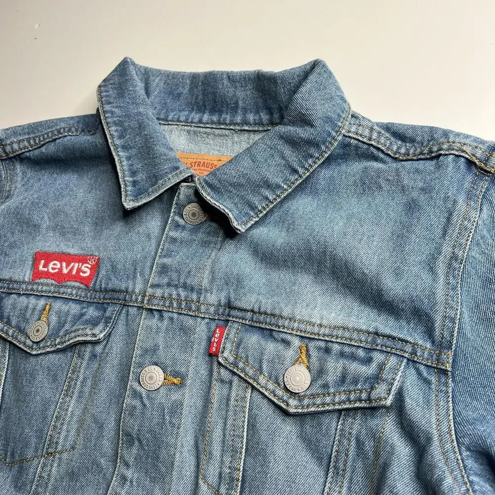 Levi's Denim Jean Jacket Boys XL Blue Logo Patch Trucker‎ Youth 13-15 YRS